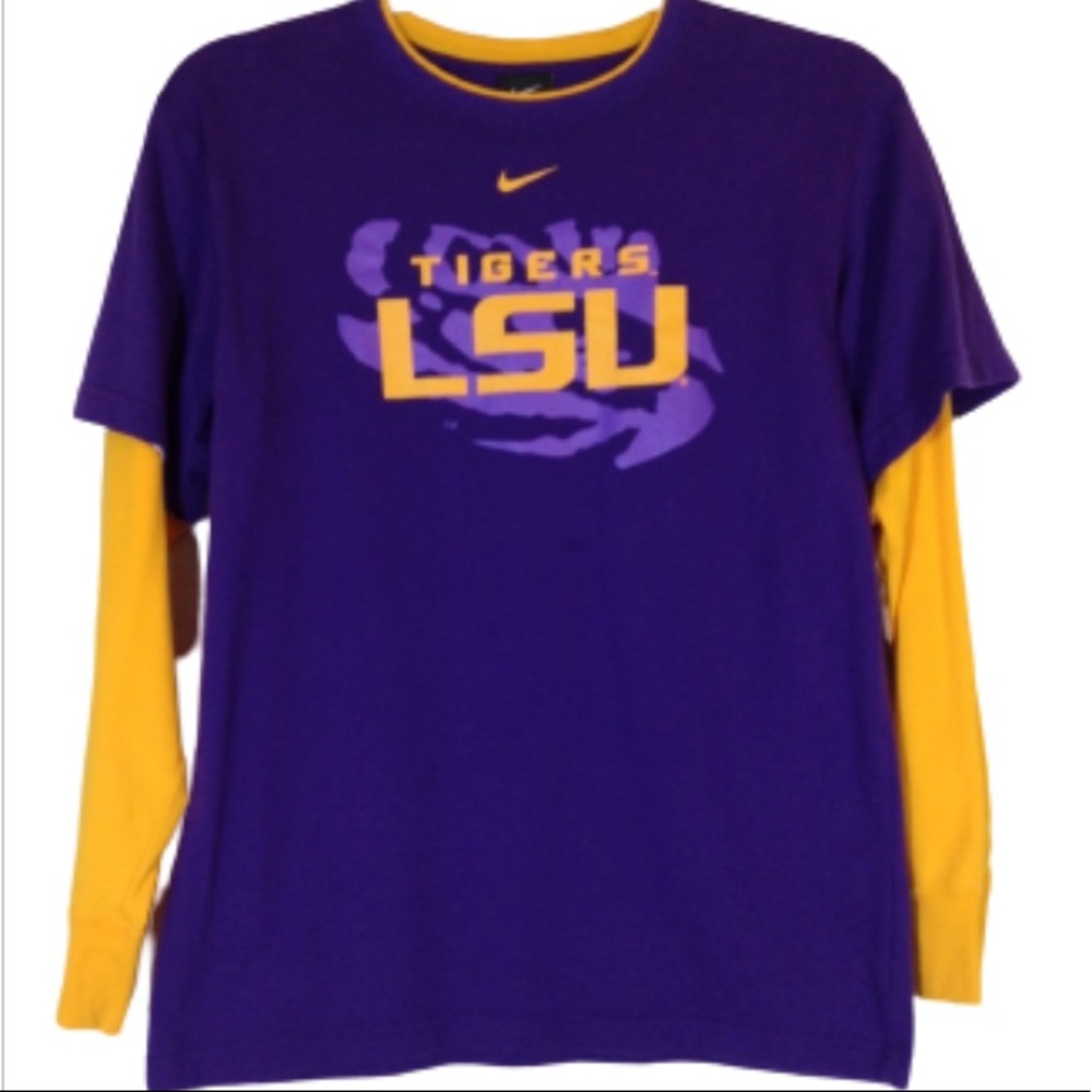 Nike LSU Purple Gold Layered Long Sleeve Youth L